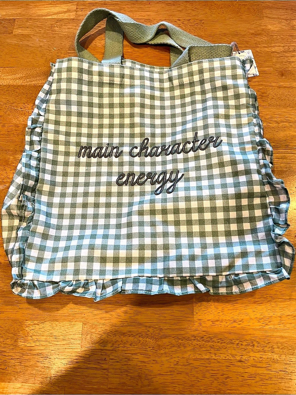 The Prairie Tote Bag Gingham in Green & White “Main Character Energy”